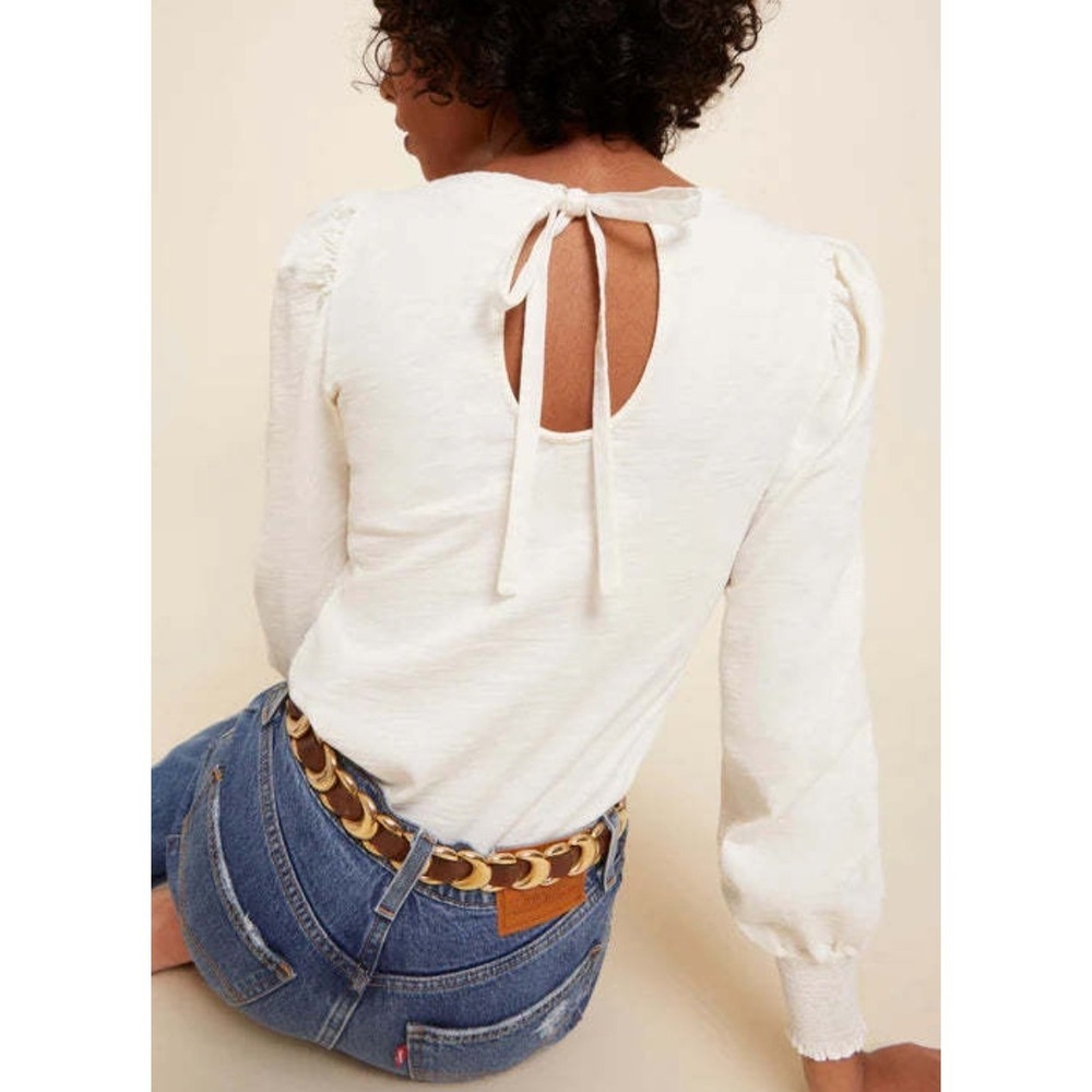Nation LTD Floris Top Pima Large Tie Back Shirt‎ Off White Cottage